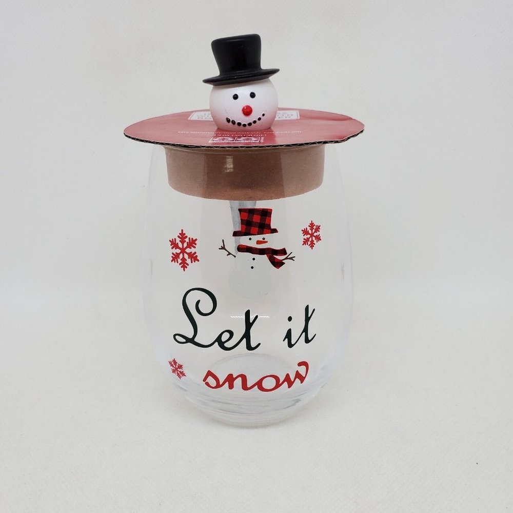 19 oz Stemless Wine Glass with Bottle Stopper-let It Snow